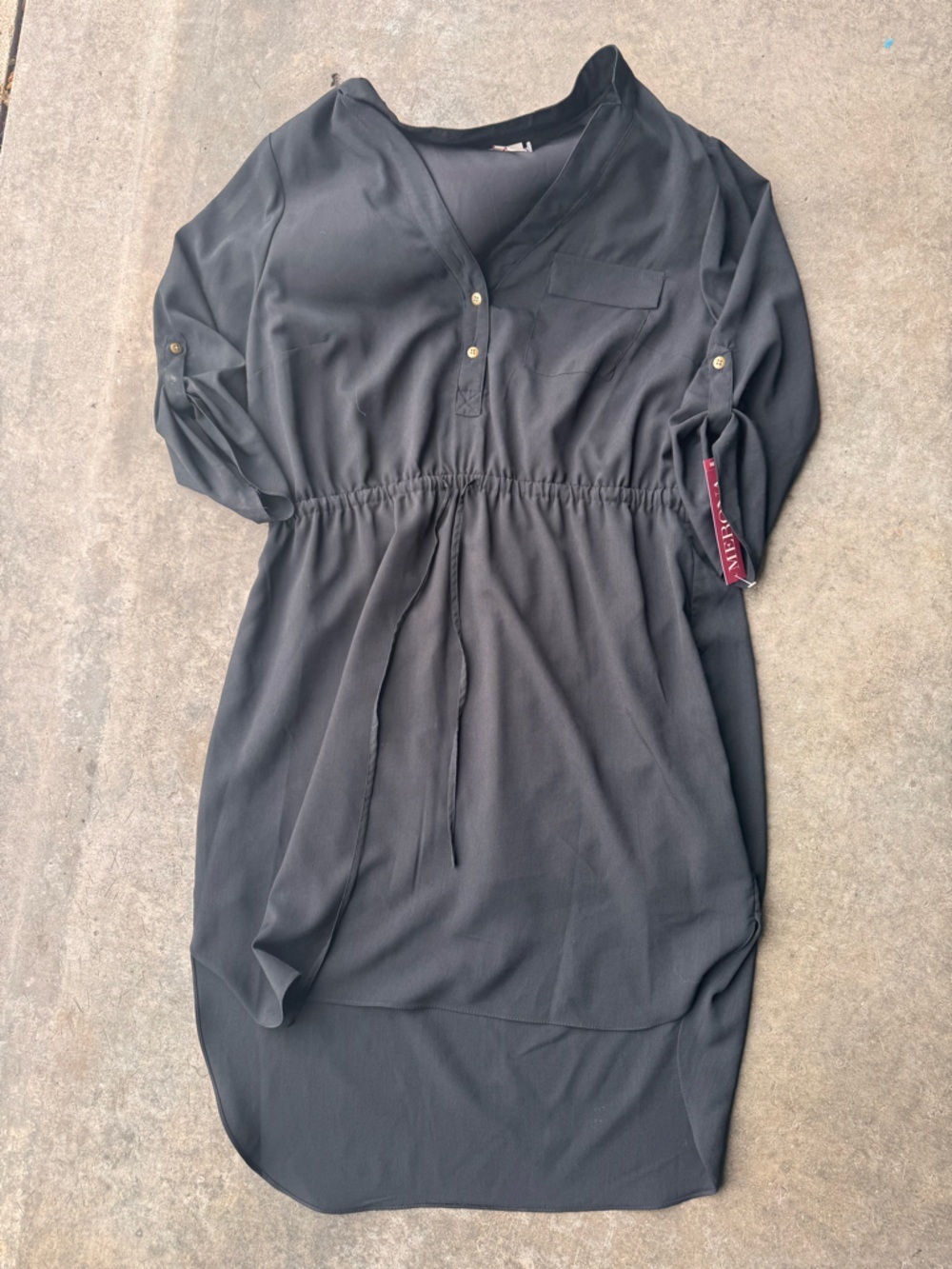 Merona Black Drawstring V-Neck Shirt Dress